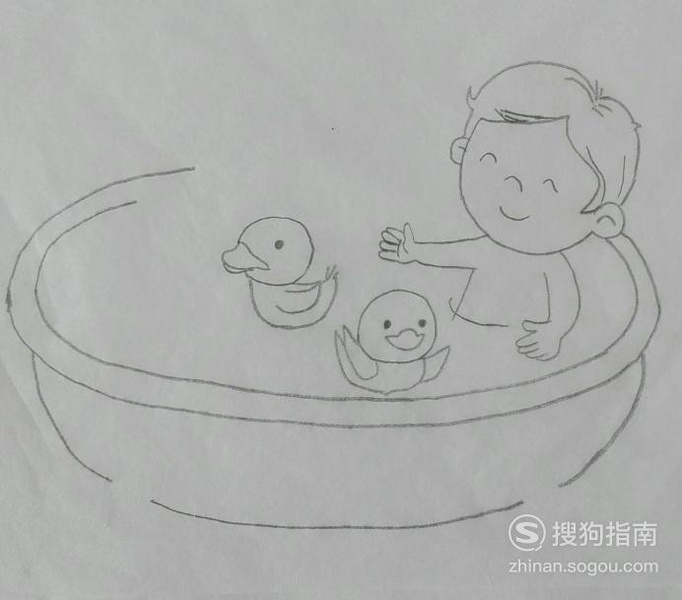 如何画洗澡的小男孩的简笔画